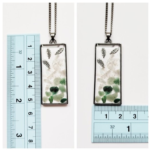 Jade and Fluorite Necklace Healing Crystals and Feathers Geometric Resin Pendant - Picture 8 of 11